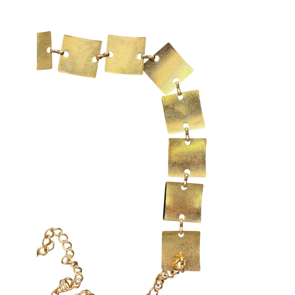 Gold Square Plate Chain Belt Y2K Festival Rave Metal Statement Adjustable OS